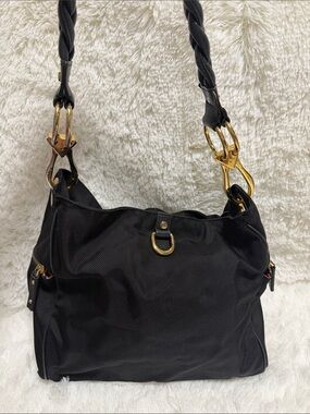 Classic Black Shoulder Bag with Gold Accents